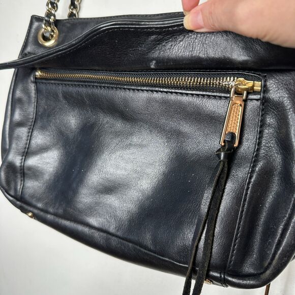 Rebecca Minkoff Black Leather Shoulder Bag Purse with Gold Hardware Chain Strap - Picture 6 of 16